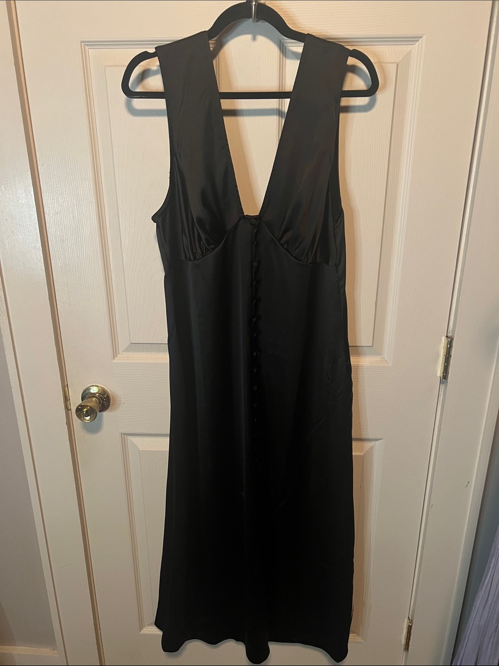 ASOS Black Midi Slip Dress with Deep V Neck